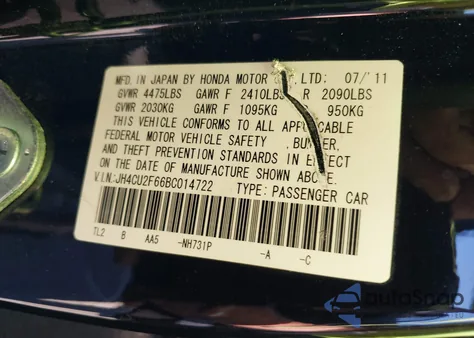 2011 Acura Tsx 2.4 z USA, uszkodzony, nr VIN JH4CU2F66BC014722